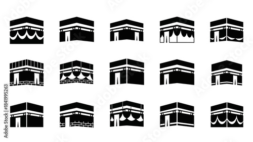 Islamic architecture icons set in black and white suitable for various uses