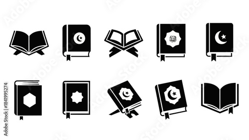 Islamic book icons collection vector illustrations for religious designs