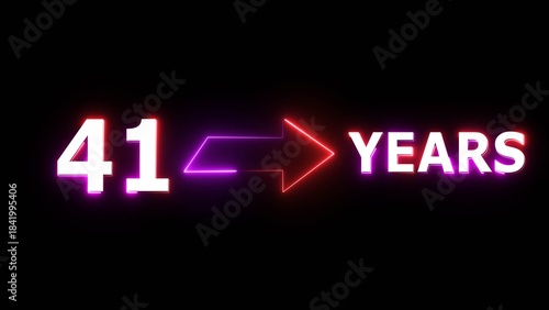 41 years counting number illustration. Celebration neon 41 years.