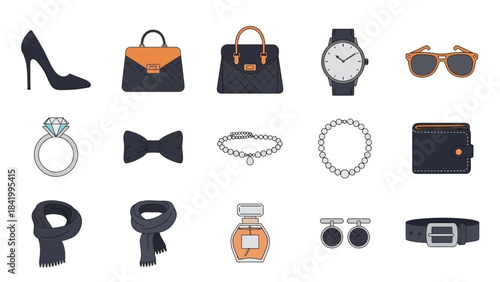 Fashion accessories collection high heels handbags watch sunglasses and jewelry