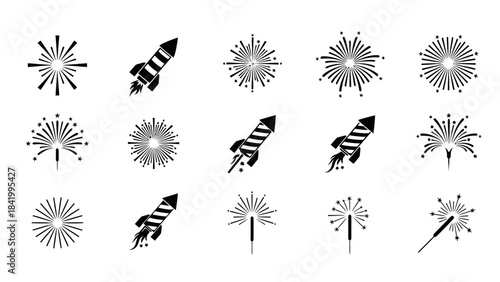 Fireworks and rockets collection vector illustrations for celebrations