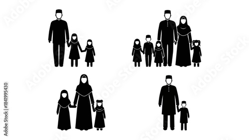 Family silhouettes various groups holding hands conceptual illustration