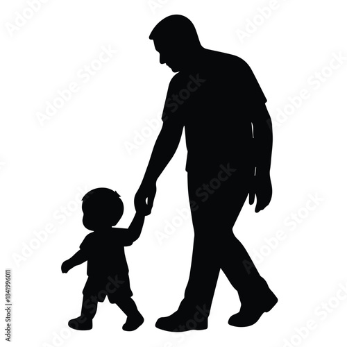 Slow walking father toddler silhouette crafted for adorable family visuals.