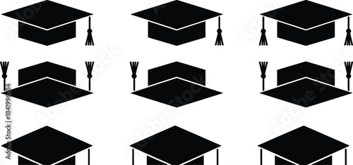 Graduation cap seamless pattern featuring academic mortarboards, tassels, education symbols, repeating background design for school celebrations, achievements, academic success themes