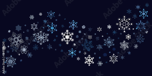 A beautiful arrangement of diverse snowflakes against a dark blue background