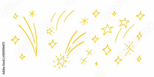 Golden sparkling stars and bursts on a clean white background illustration