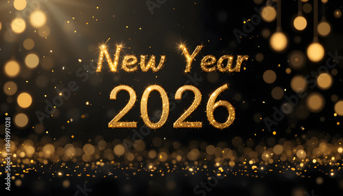 Sparkling Glitter 2026 New Year Poster with Confetti and Red Ribbon Decorations – Festive Holiday Celebration Background Design