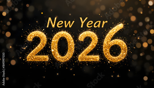 Glowing Golden 2026 New Year Poster with Bokeh Lights and Festive Ribbon Accents – Elegant Luxury Holiday Celebration Background