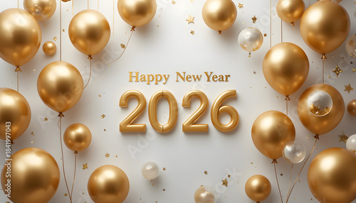 Modern Geometric New Year 2026 Poster with Metallic Gold Typography and Abstract Luxury Background for Premium Celebration Designs