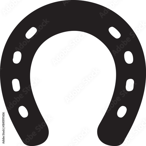 Black horseshoe with six oval holes on a white background simple symbol luck
