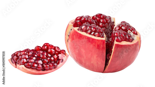 Vector of a Ripe Pomegranate and a Segment on Transparent Background