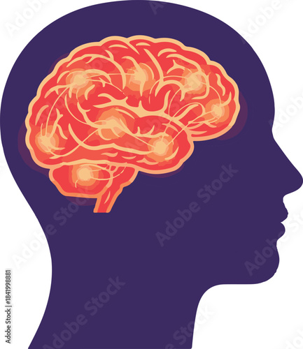 Human head silhouette with brain vector illustration