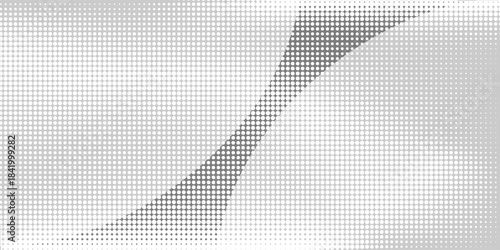 Grunge halftone background. Faded grit noise gradient texture. White and black sand wallpaper. Wide retro pixelated backdrop