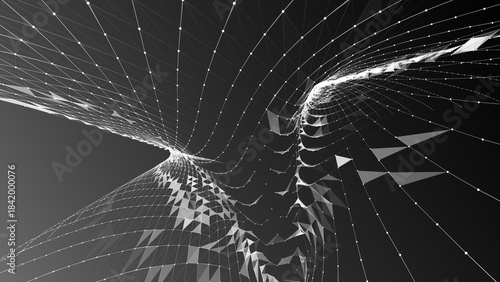 Connected white lines with dots. Concept of the science, connection, chemistry, biology, medicine, technology.