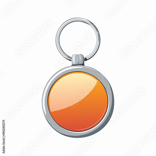 Round orange and silver keychain isolated on white background, metallic object for keys