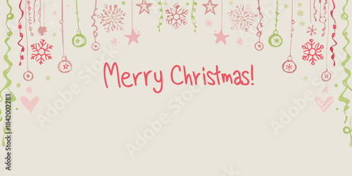 Festive christmas background with hanging ornaments and a heartfelt message