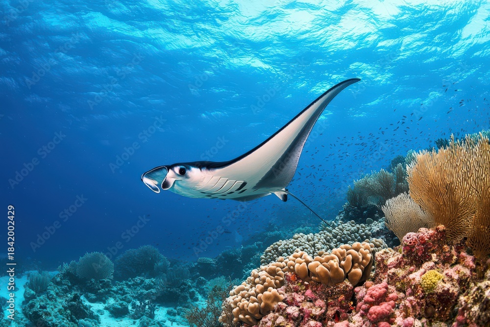 Obraz premium マンタとサンゴ礁