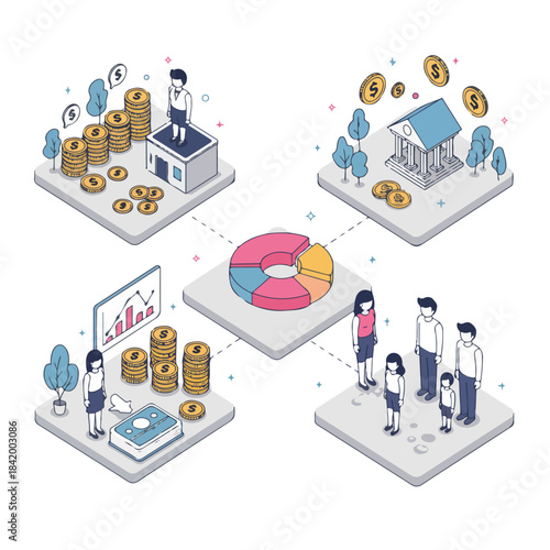 Holistic Financial Planning & Wealth Management: Comprehensive Isometric Concept for Personal and Family Investment Strategy
