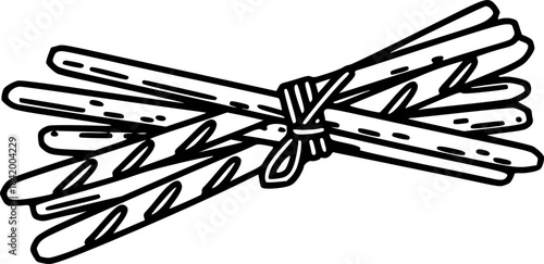 Bread Sticks Tied Together Simple Line Art Vector Set
