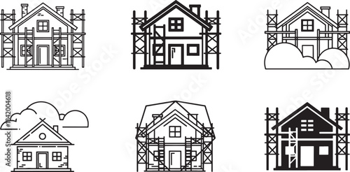 Illustrative collection of house construction, renovation, and home building icons