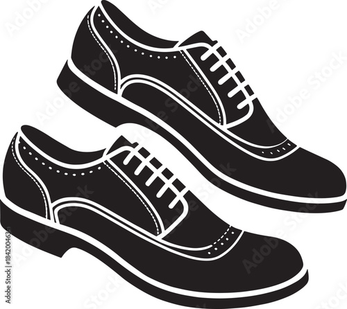 Black and white illustration of two wingtip oxford shoes footwear
