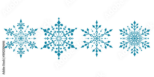 Classic snowflakes collection. Hand drawn style Festive winter holiday snow decorations for Christmas and New Year. Flat snow flakes set.
