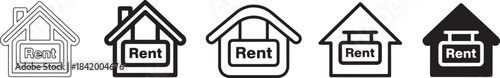 House with a rent sign vector icon set for property and real estate services