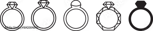 A collection of elegant diamond ring icons in various styles, perfect for jewelry themes