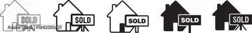 A set of house icons with 'sold' signs, depicting successful real estate transactions