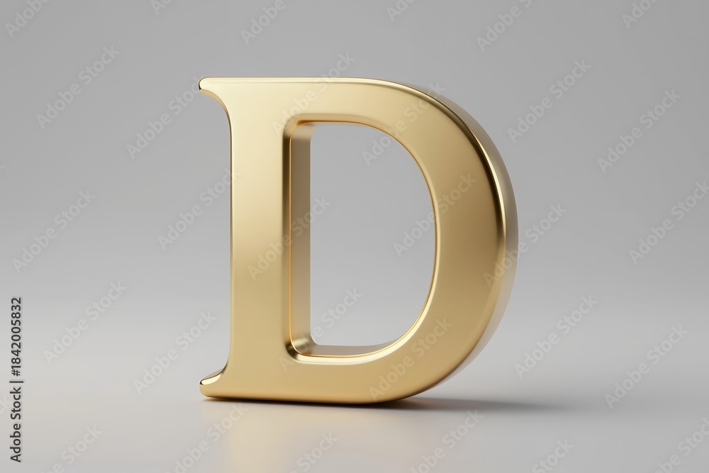 Obraz premium Shiny gold three dimensional letter D on a soft neutral background