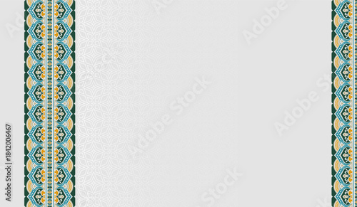 Colourful border for Ramadan Kareem Eid Mubarak. Arabesque Islamic wedding invitation card background with border. 