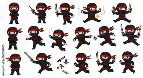 Cartoon Ninja Pack: A Variety of Poses and Actions for Stealthy Assassins