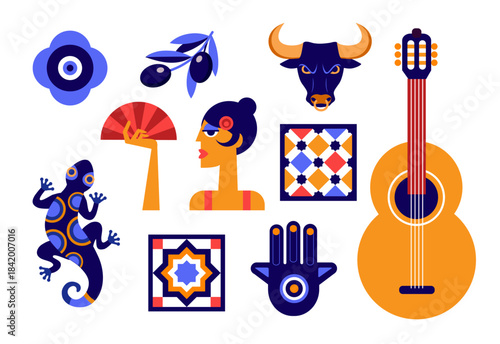 big set of vector color spanish icons