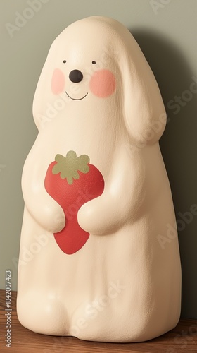 Cute Cartoon Dog Figurine Holding Strawberry for Home Decor and Kids Room Styling