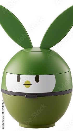 Cute Green Rabbit Shaped Container with Bunny Ears for Storage, Playful Design