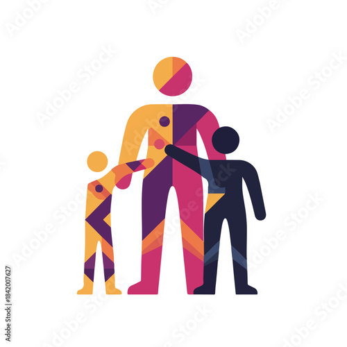 Embracing Modern Family Diversity and Community Support in Vibrant Geometric Design