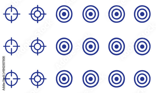 Minimal target or focus point icons in modern style. for design elements related to focus, aim, location, or accuracy, crosshair indicators, precision icon. Color set