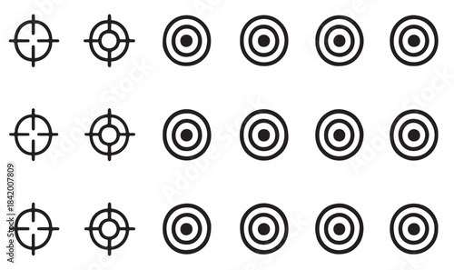 Minimal target or focus point icons in modern style. for design elements related to focus, aim, location, or accuracy, crosshair indicators, precision icon. Color set