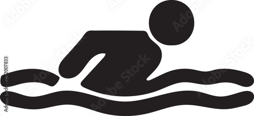 Simple black silhouette icon of a person swimming in water