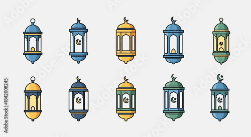 Collection of Decorative Ramadan Lanterns Icons in Various Colors and Styles