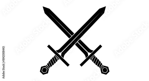 Crossed Swords Black Silhouette Emblem: Warrior, Combat, or Medieval Symbol Vector Illustration