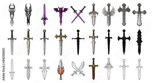 Extensive Collection of Fantasy and Medieval Swords & Daggers: Diverse Weapon Designs for Game Assets