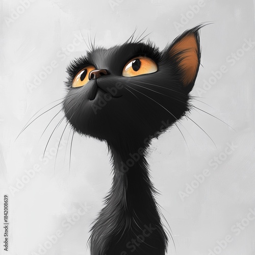 Oil Painting Style Black Cat with Long Neck