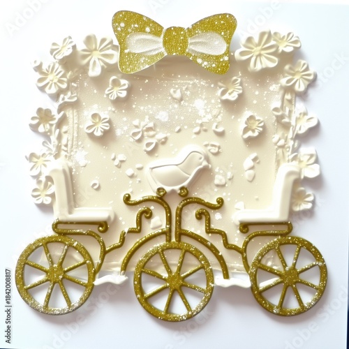 Gold Glitter Bow & White Flower Decor with Tricycle Design