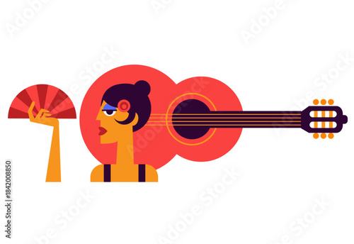 spanish girl with guitar  vector emblem