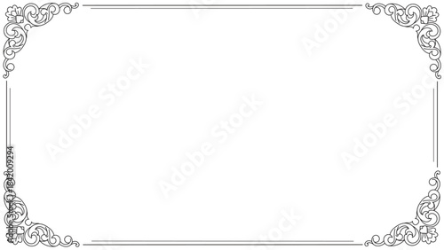 Classic Vintage Ornamental Rectangular Frame Vector with Elegant Victorian Line Border Design