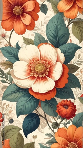 Wallpaper Mural Floral arrangement featuring large, central white flower and surrounding orange blooms Torontodigital.ca