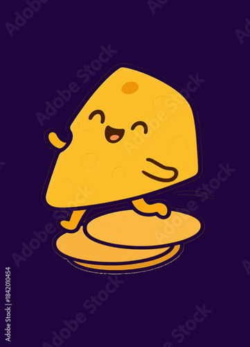 Chibi cheese wedge sliding across crackers
