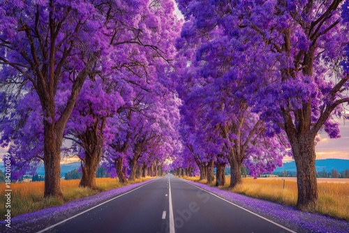 Wallpaper Mural Road lined with blooming purple trees under a soft sky. Torontodigital.ca