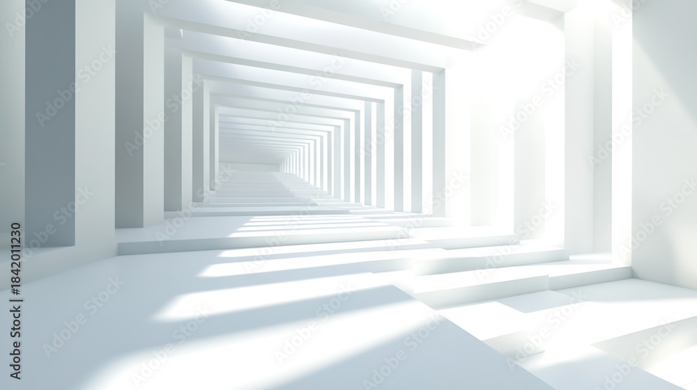 Obraz premium Modern Minimalist Interior with Rectangular Luminous Structure and White Platform 